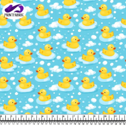Yellow Rubber Duck Pattern on Blue Bubbles