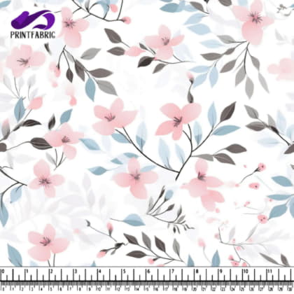 Floral Wallpaper with Pink, Blue, and Gray Flowers