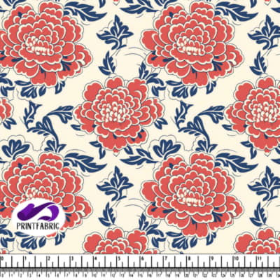 Floral Pattern in Red, Blue, and White