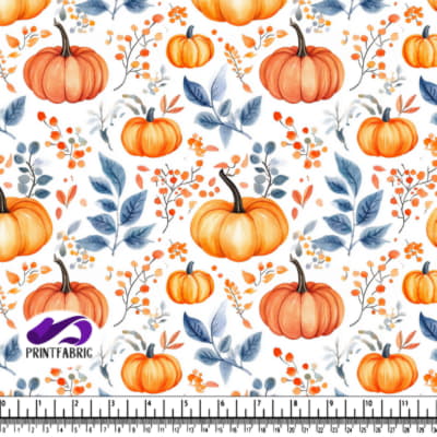 Watercolor Fall Pattern with Pumpkins and Leaves
