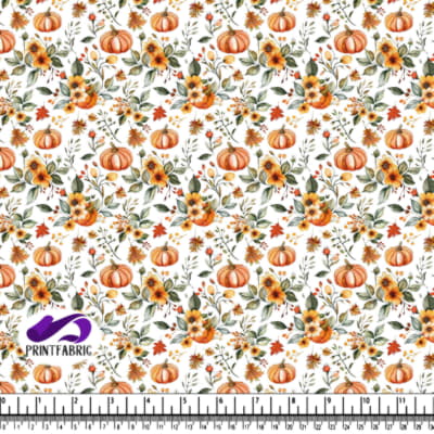 Autumn Floral Pattern with Pumpkins