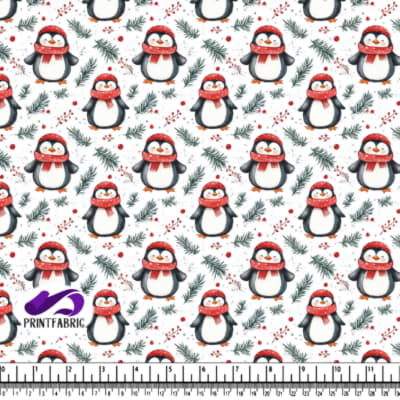 Festive Penguins in Winter Scene