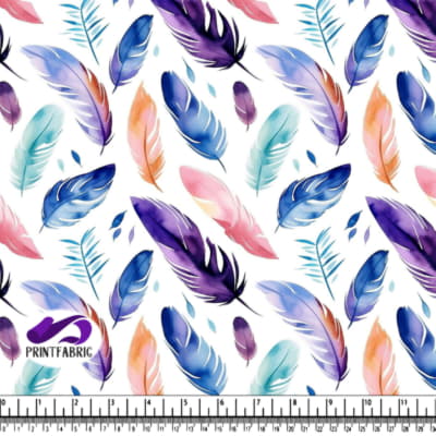 Watercolor Feather Pattern on White Background