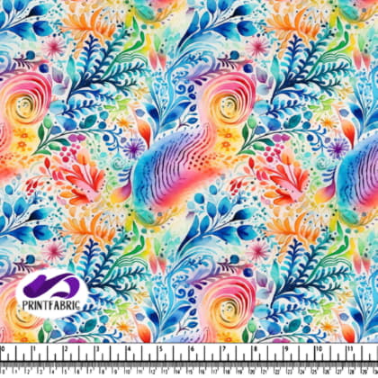 Colorful Floral Pattern with Flowers, Leaves, and Butterflies