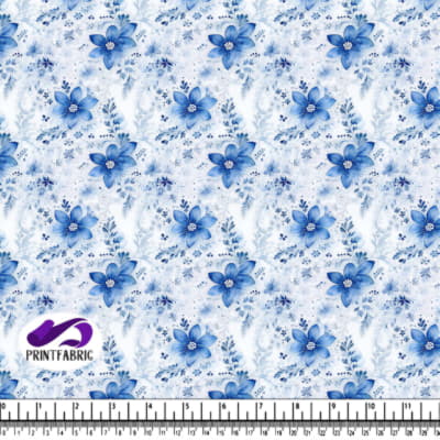 Floral Pattern with White Background and Blue and White Flowers
