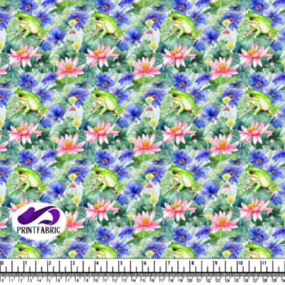 reen Frog on Lotus Flowers with Butterflies