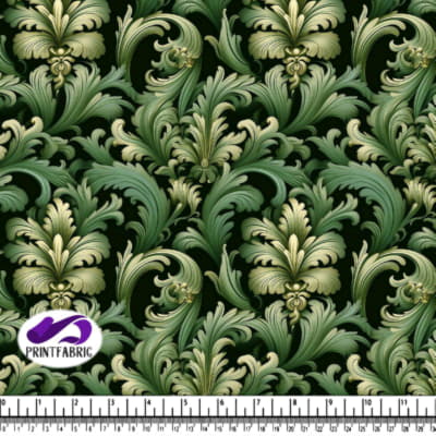 Ornate Green and Gold Floral Pattern on Black Background