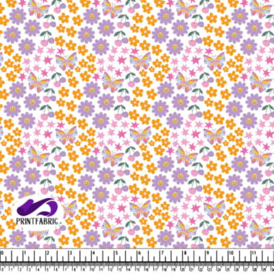 Groovy Pattern with flower and butterfly in cool pastel colors