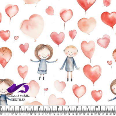 Happy Children Playing with Heart-Shaped Balloons Pattern