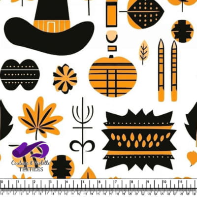 Autumn-Themed Pattern with Black and Orange Shapes