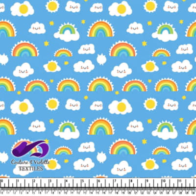 Cheerful Pattern with Clouds and Rainbows