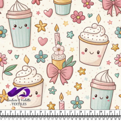 Happy twist ice cream in cup and Playful Watercolor Pattern