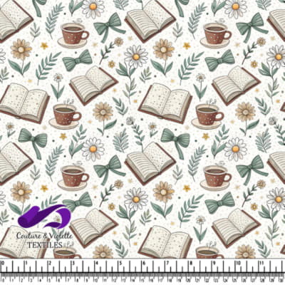 Cozy Floral and Book Pattern with Coffee Cups