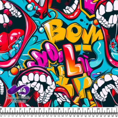 Colorful graffiti-style with shouting mouths and bold text.