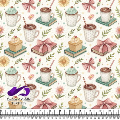 Cozy Drinks and Sweets Pattern with Books and Flowers
