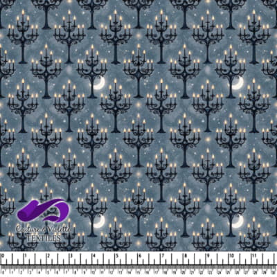 Black wrought iron candelabras with lit candles