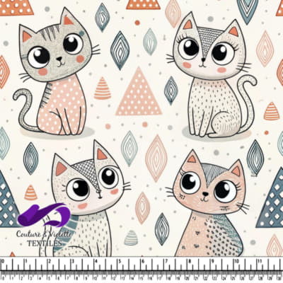 Cute whimsical cartoon cats with geometric shapes