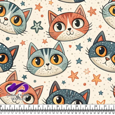 Cute colorful cat heads with stars