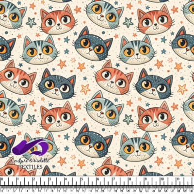 Cute colorful cat heads with stars