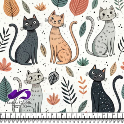 Cute cats with leaves in autumn colors pattern