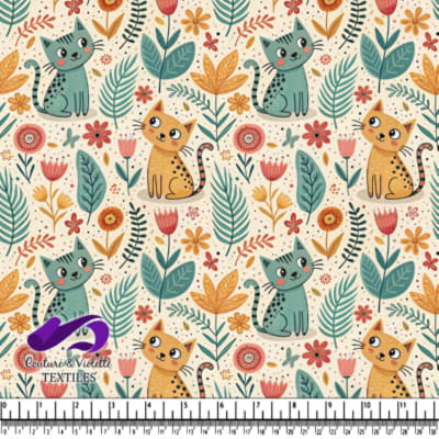 Cute cats and colorful flowers and leaves