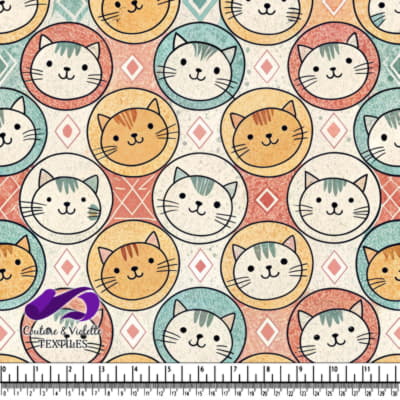 Colorful cat faces in circular frames