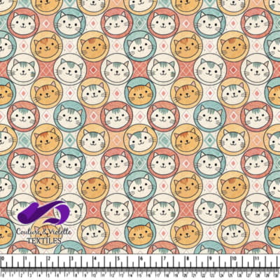 Colorful cat faces in circular frames