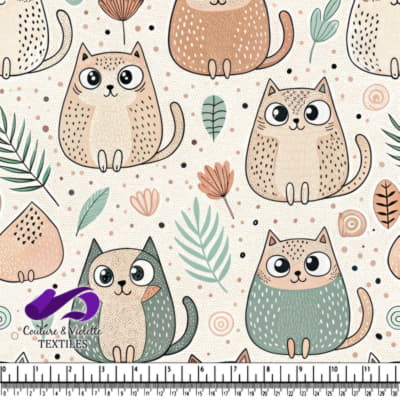 Cute cartoon cats with leaves and flowers