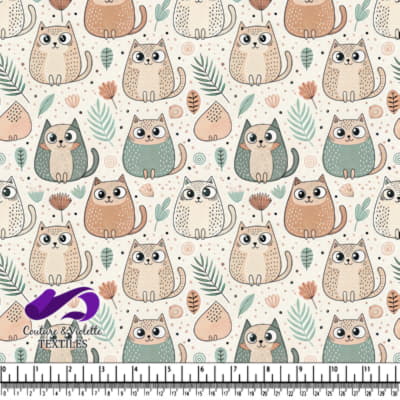 Cute cartoon cats with leaves and flowers