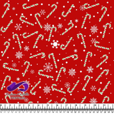 Red Christmas pattern with candy canes snowflakes