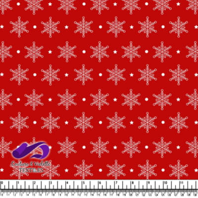 Red fabric with white snowflake and star