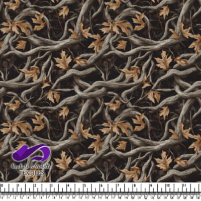 Intertwined tree branches and dry autumn leaves