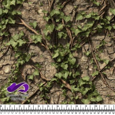 Climbing ivy vines on textured bark background