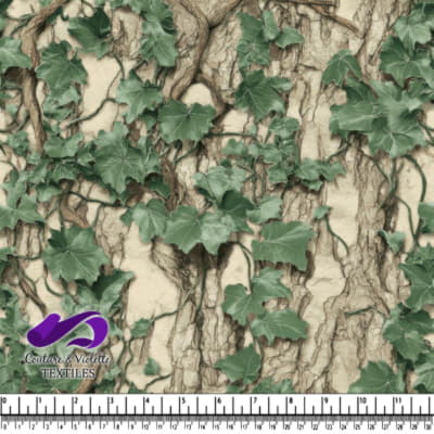 Green ivy vines climbing on a beige textured wall