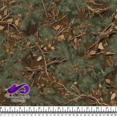 Forest camouflage pattern with pine branches
