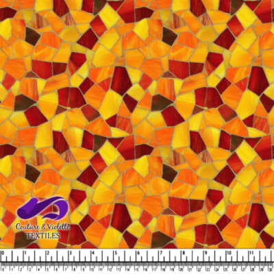 Warm autumn mosaic stained glass pattern with yellows oranges and reds