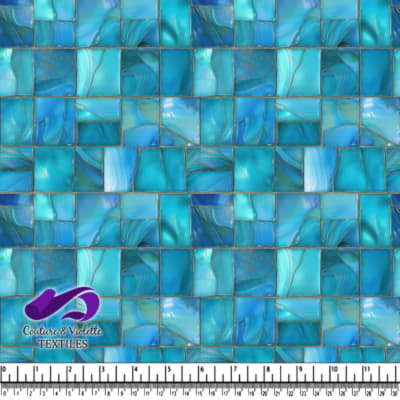Blue marble pattern square tiles fabric