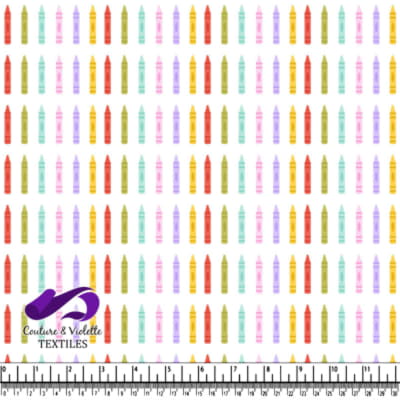 Colorful crayon pattern on white fabric background