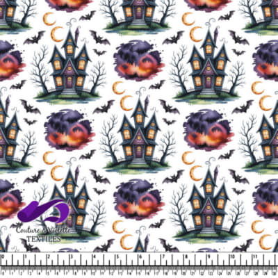 Spooky haunted house pattern with bats