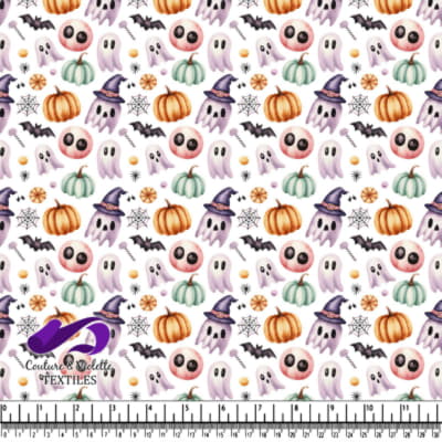 Cute pumpkins ghosts bats witches hats and spider webs