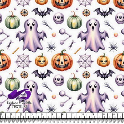 Halloween pattern with ghosts pumpkins bats and spider webs