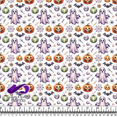 Halloween pattern with ghosts pumpkins bats and spider webs