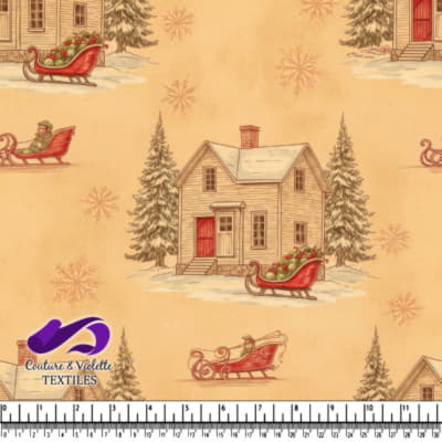 Vintage winter house with red sleigh