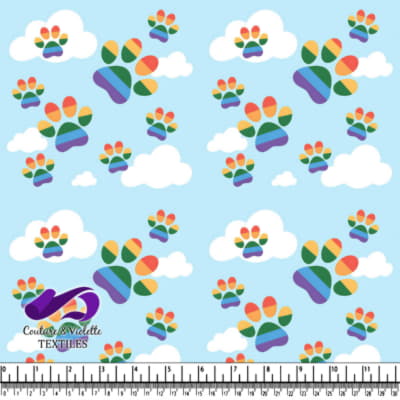 Rainbow paw prints floating in the sky