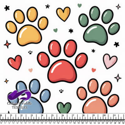Colorful paw prints and hearts pattern