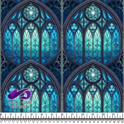 Gothic Blue Stained Glass Window Pattern Design