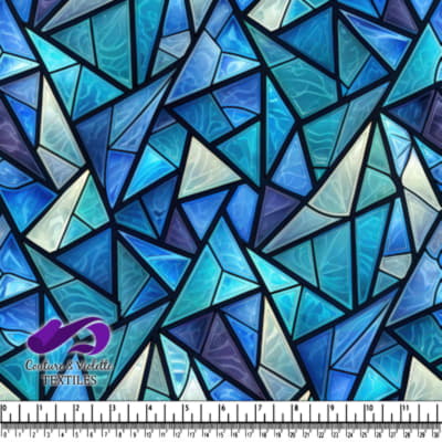 Blue Geometric Stained Glass Pattern Fabric Design