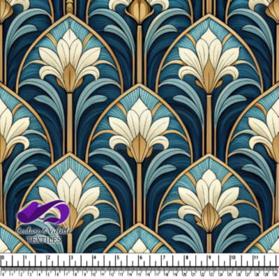 Art Deco Floral Pattern with Blue and Gold Accents