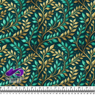 Motif Élégant de Feuilles Vertes et Dorées sur Fond Sombre