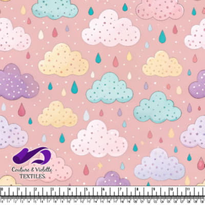Pastel Rain Clouds Pattern on Pink Background